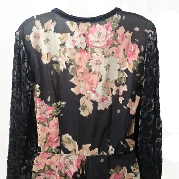 Aratta Medium NWT Floral Black Dress with Lace Sleeves knee length - Picture 11 of 16